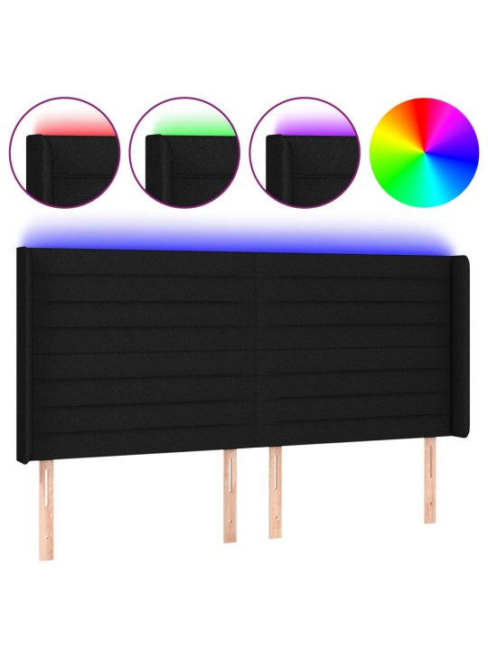 Čelo postele s LED černé 163 x 16 x 118/128 cm textil