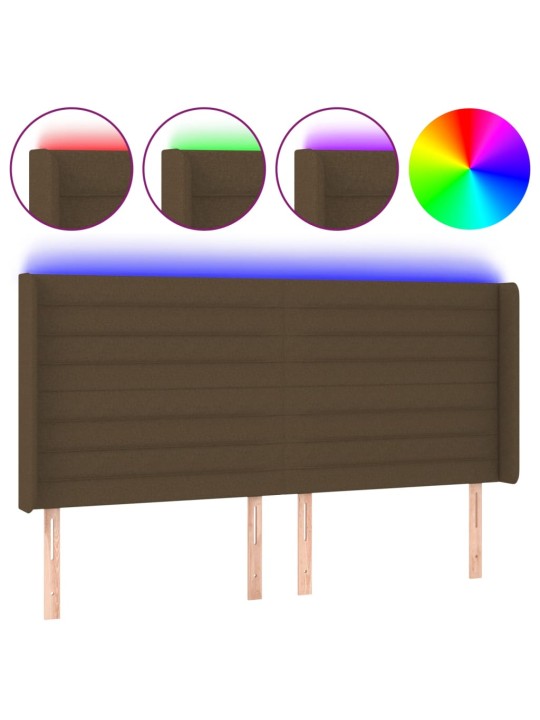 Čelo postele s led tmavě hnědé 163 x 16 x 118/128 cm textil