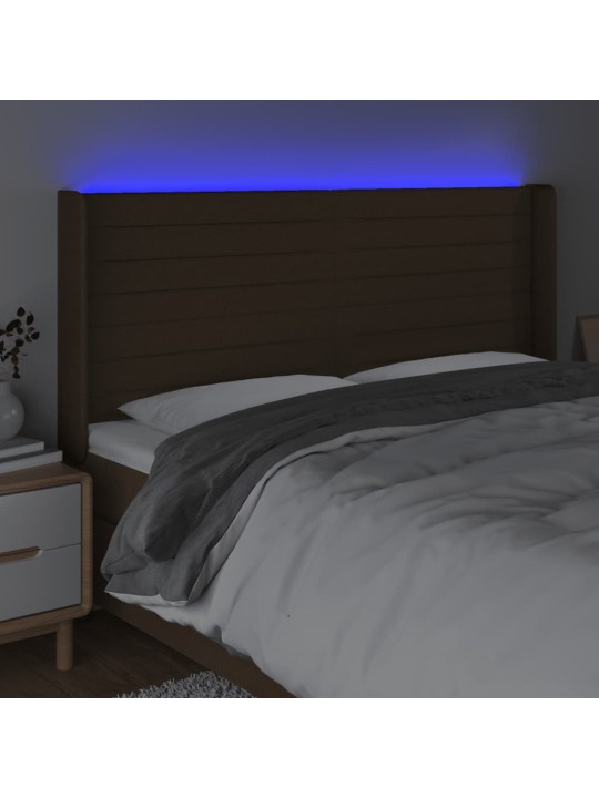 Čelo postele s led tmavě hnědé 163 x 16 x 118/128 cm textil