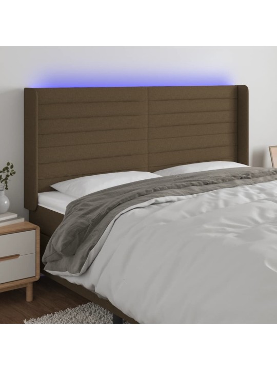 Čelo postele s led tmavě hnědé 163 x 16 x 118/128 cm textil