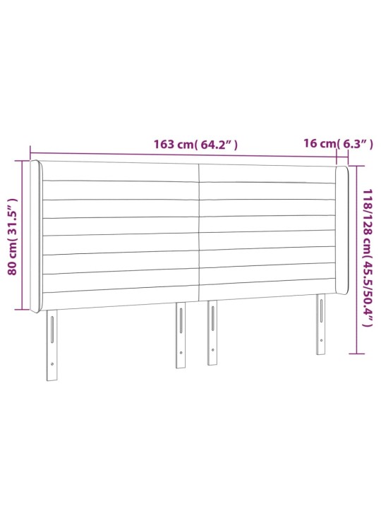 Čelo postele s led krémové 163 x 16 x 118/128 cm textil