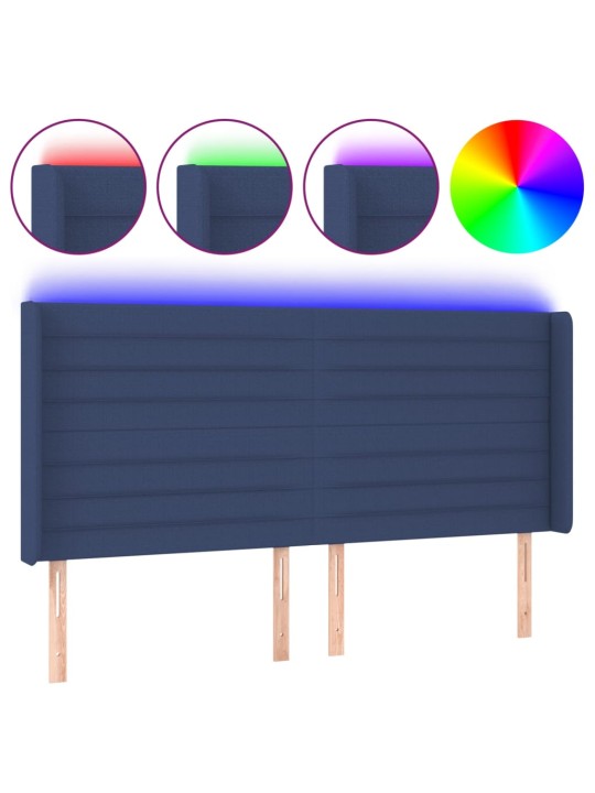 Čelo postele s led modré 163 x 16 x 118/128 cm textil