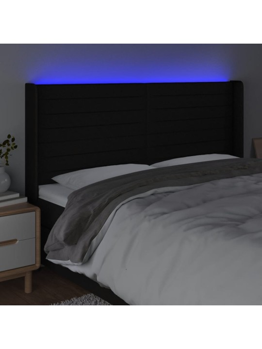 Čelo postele s LED černé 183 x 16 x 118/128 cm textil