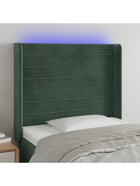 Čelo postele s LED tmavě zelené 83 x 16 x 118/128 cm samet