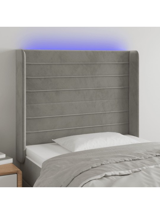 Čelo postele s LED světle šedé 93x16x118/128 cm samet