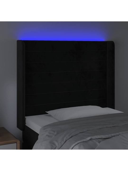 Čelo postele s LED černé 103 x 16 x 118/128 cm samet
