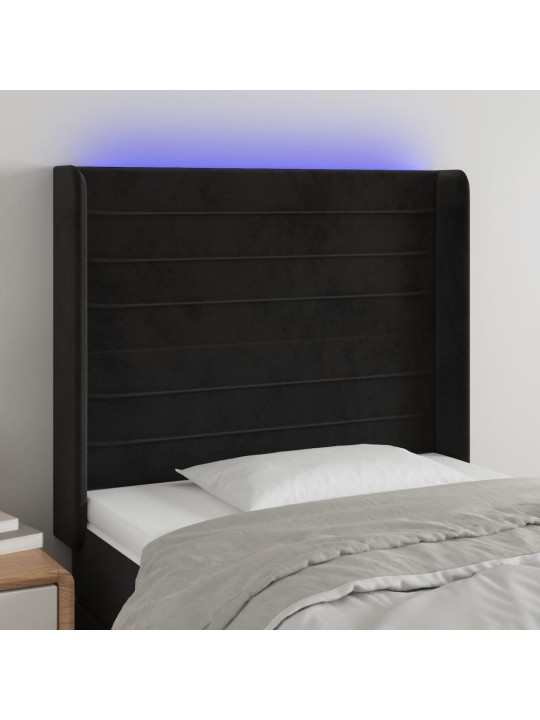 Čelo postele s LED černé 103 x 16 x 118/128 cm samet