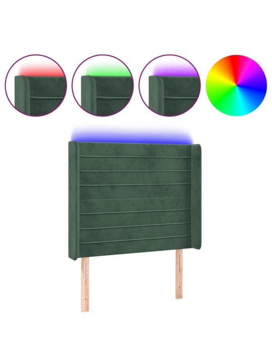 Čelo postele s LED tmavě zelené 103 x 16 x 118/128 cm samet