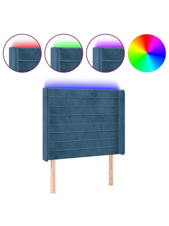 Čelo postele s LED tmavě modré 103 x 16 x 118/128 cm textil