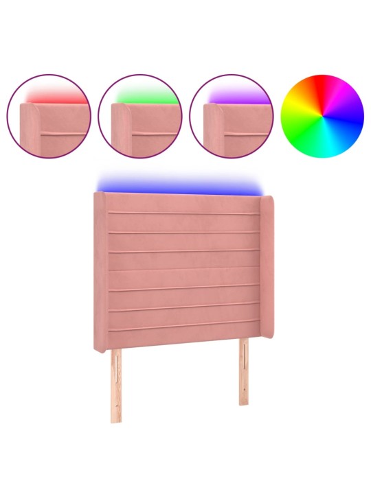 Čelo postele s LED růžové 103 x 16 x 118/128 cm samet