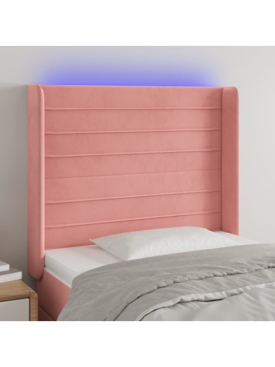 Čelo postele s LED růžové 103 x 16 x 118/128 cm samet