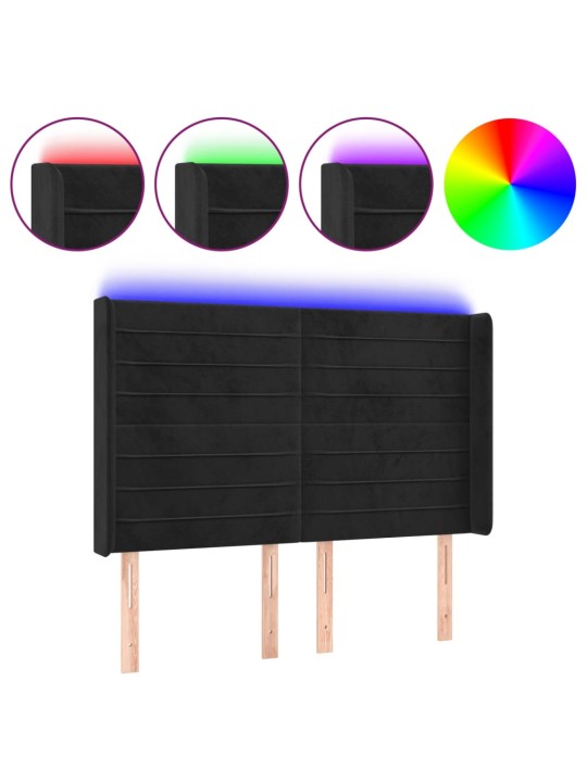 Čelo postele s LED černé 147 x 16 x 118/128 cm samet