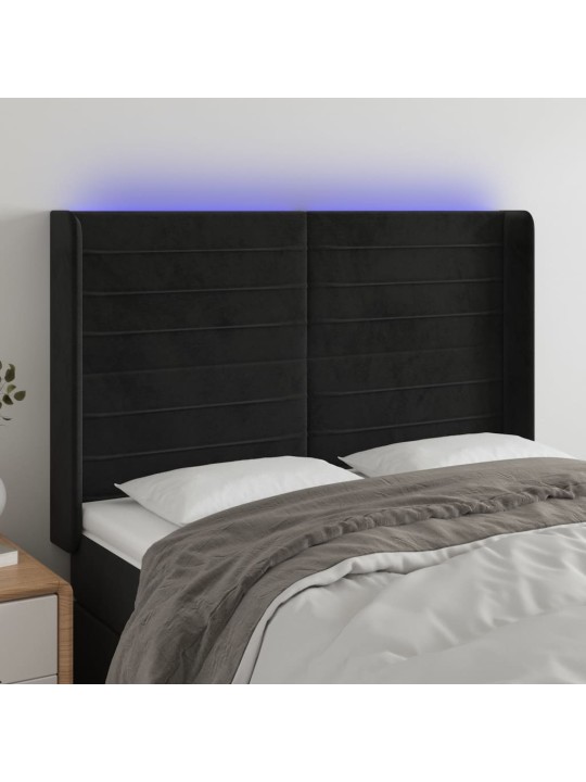 Čelo postele s LED černé 147 x 16 x 118/128 cm samet