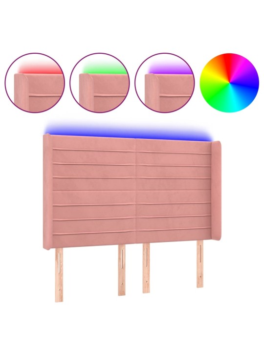 Čelo postele s led růžové 147 x 16 x 118/128 cm samet