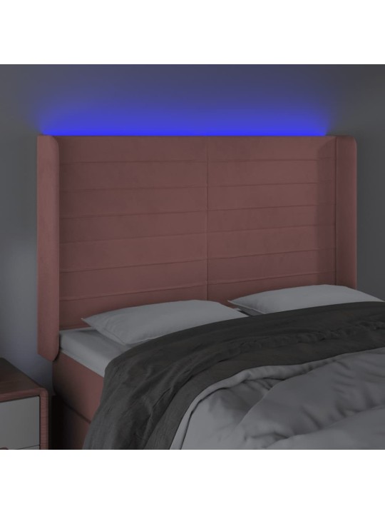 Čelo postele s led růžové 147 x 16 x 118/128 cm samet