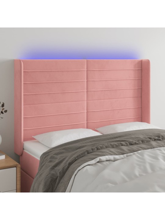 Čelo postele s led růžové 147 x 16 x 118/128 cm samet
