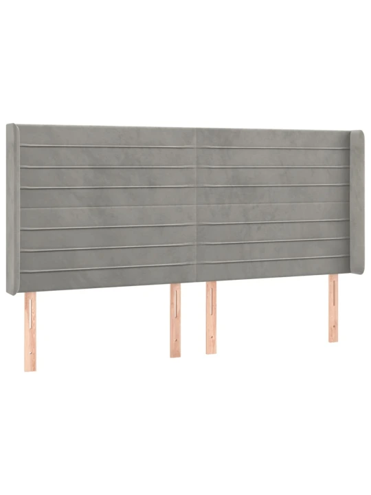 Čelo postele s LED světle šedé 163 x 16 x 118/128 cm samet
