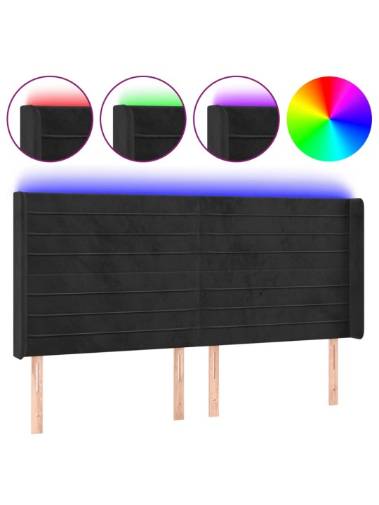 Čelo postele s led černé 163 x 16 x 118/128 cm samet