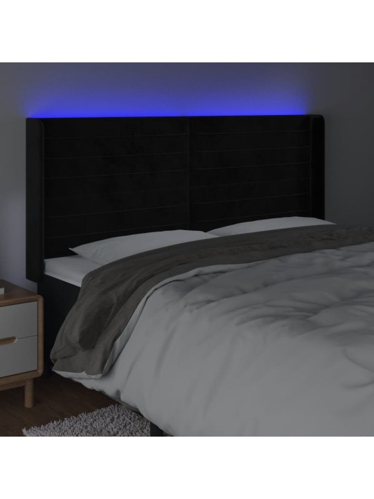 Čelo postele s led černé 163 x 16 x 118/128 cm samet