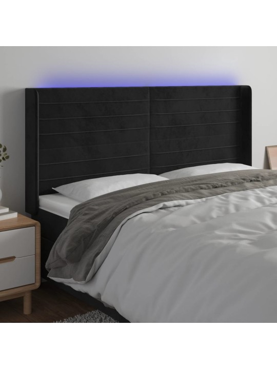 Čelo postele s led černé 163 x 16 x 118/128 cm samet