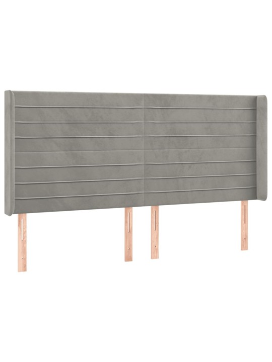 Čelo postele s LED světle šedé 183 x 16 x 118/128 cm samet