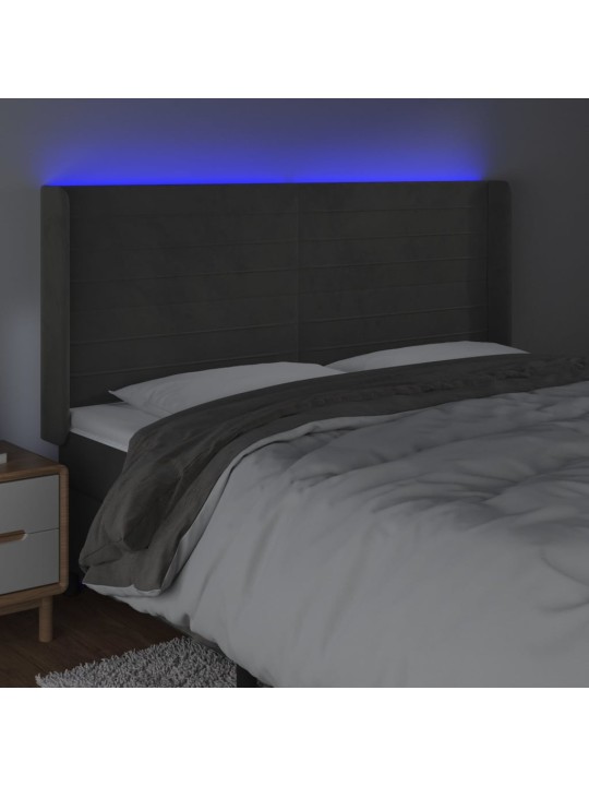 Čelo postele s LED tmavě šedé 183 x 16 x 118/128 cm samet