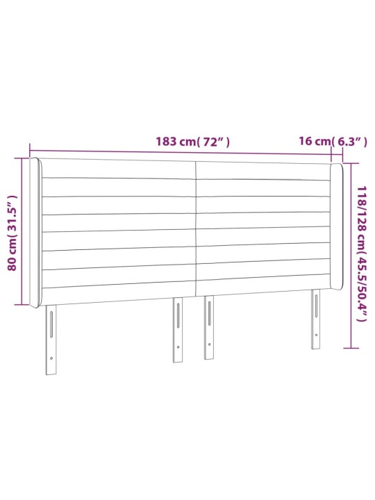 Čelo postele s LED tmavě šedé 183 x 16 x 118/128 cm samet