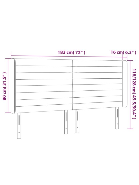 Čelo postele s LED černé 183 x 16 x 118/128 cm samet