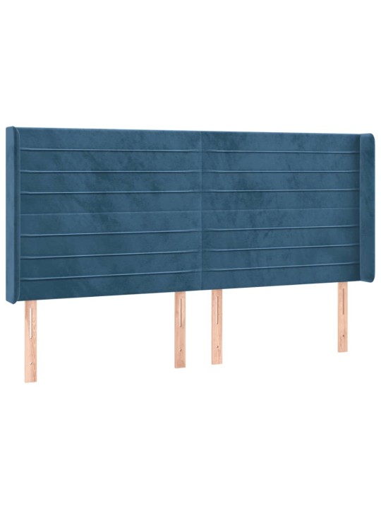 Čelo postele s led tmavě modré 183 x 16 x 118/128 cm samet