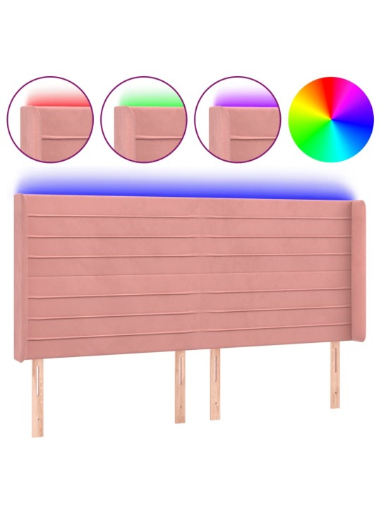 Čelo postele s led růžové 183 x 16 x 118/128 cm samet