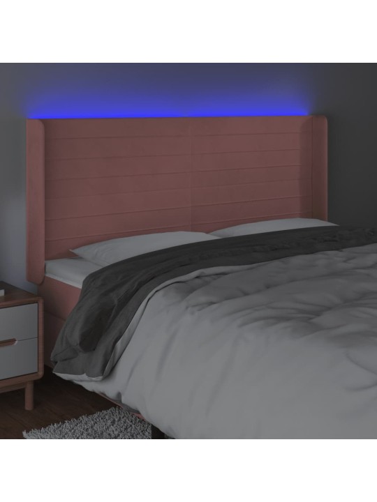 Čelo postele s led růžové 183 x 16 x 118/128 cm samet