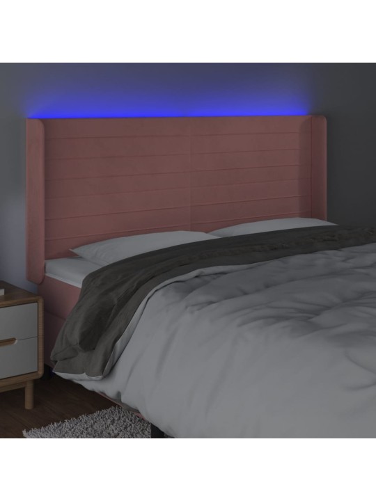 Čelo postele s LED růžové 203 x 16 x 118/128 cm samet