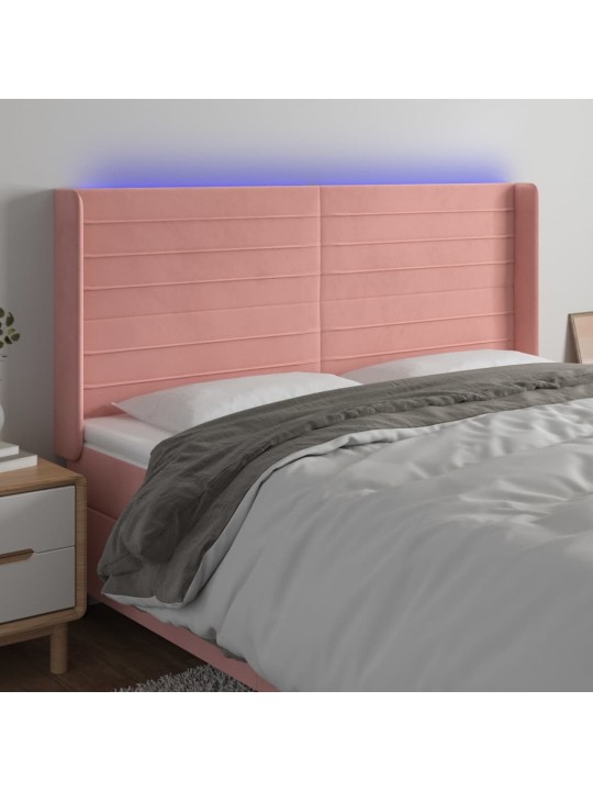 Čelo postele s LED růžové 203 x 16 x 118/128 cm samet