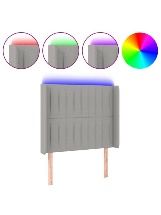 Čelo postele s LED světle šedé 83 x 16 x 118/128 cm textil
