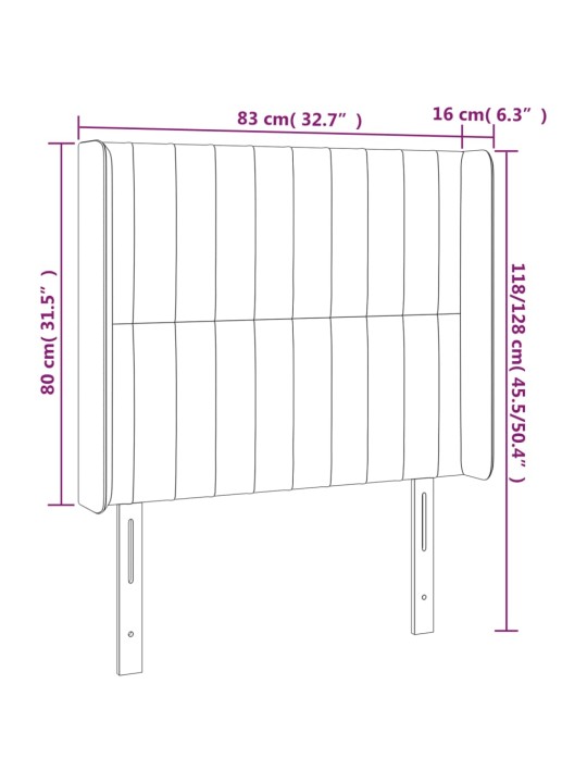 Čelo postele s LED světle šedé 83 x 16 x 118/128 cm textil