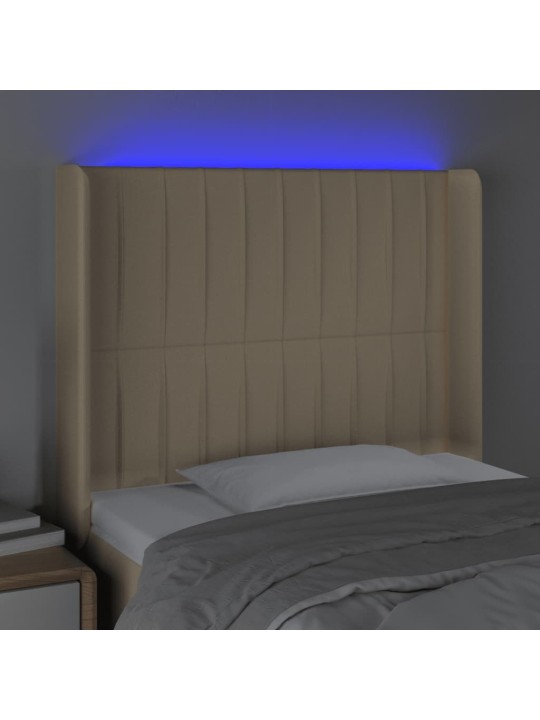Čelo postele s LED krémové 83 x 16 x 118/128 cm textil