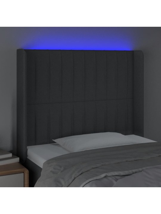 Čelo postele s LED tmavě šedé 93 x 16 x 118/128 cm textil