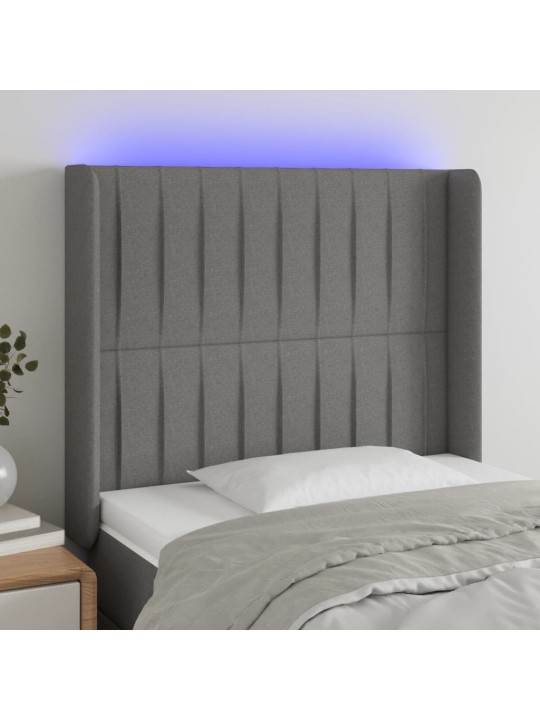 Čelo postele s LED tmavě šedé 93 x 16 x 118/128 cm textil