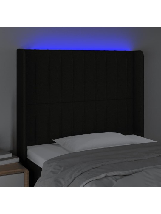 Čelo postele s LED černé 93 x 16 x 118/128 cm textil