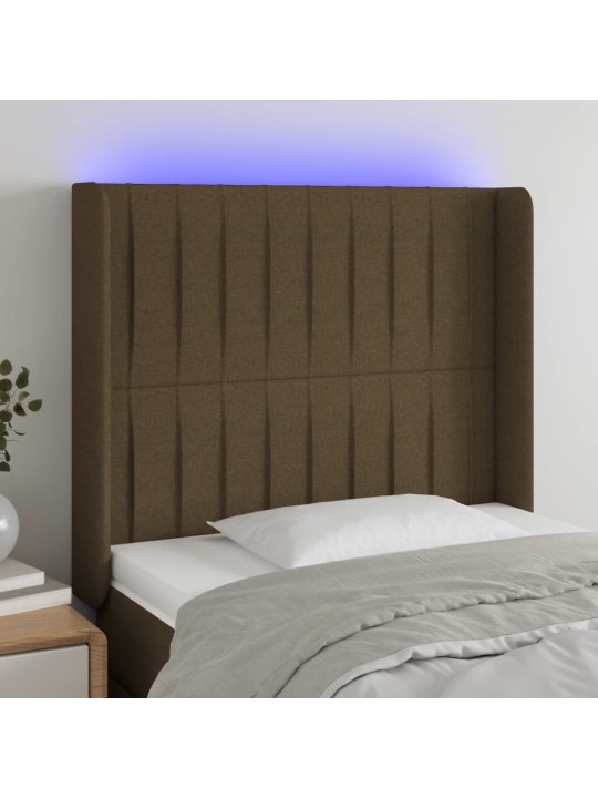 Čelo postele s LED tmavě hnědé 93 x 16 x 118/128 cm textil