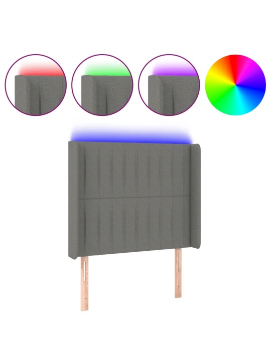 Čelo postele s LED tmavě šedé 103 x 16 x 118/128 cm textil