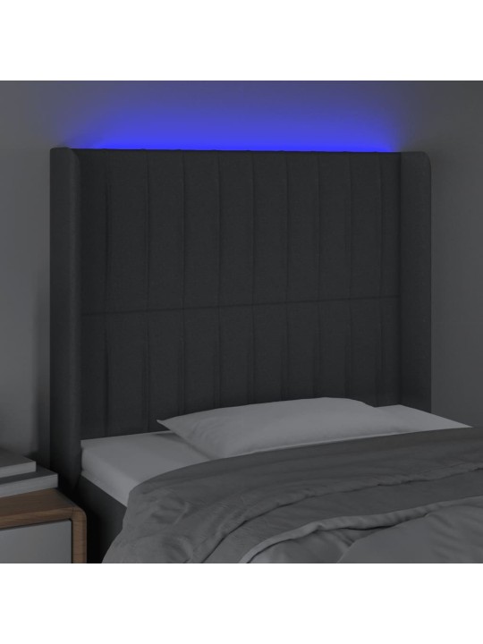 Čelo postele s LED tmavě šedé 103 x 16 x 118/128 cm textil