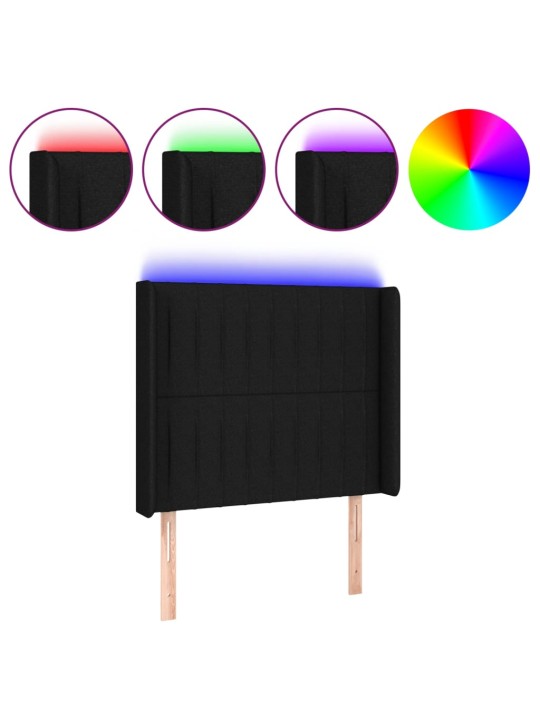 Čelo postele s LED černé 103 x 16 x 118/128 cm textil