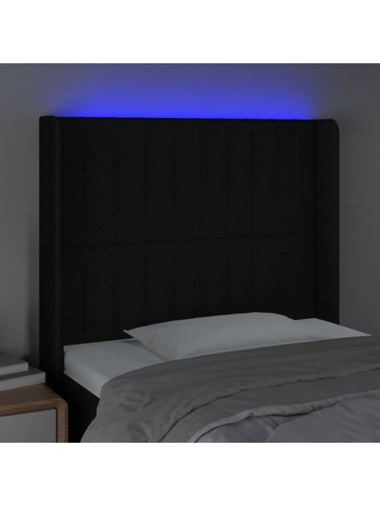 Čelo postele s LED černé 103 x 16 x 118/128 cm textil