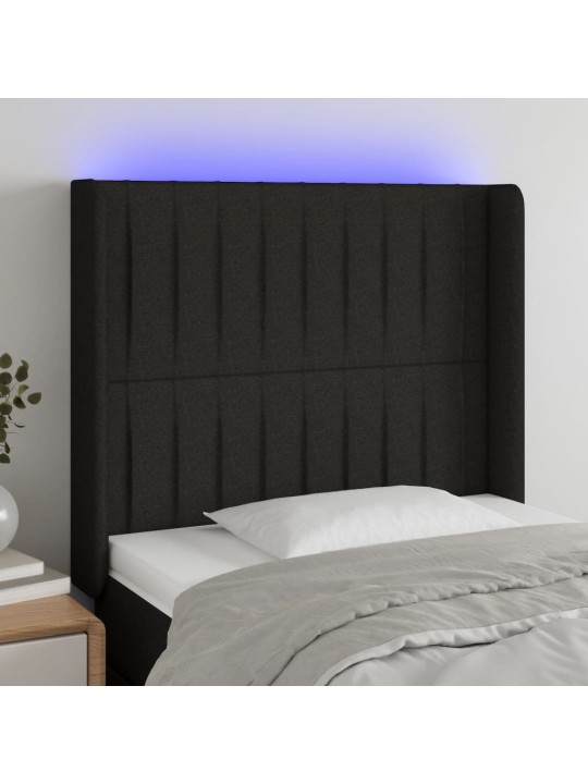 Čelo postele s LED černé 103 x 16 x 118/128 cm textil