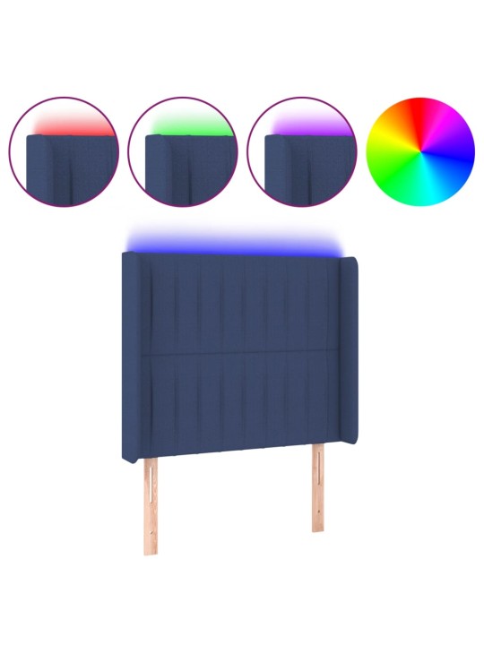 Čelo postele s LED modré 103 x 16 x 118/128 cm textil