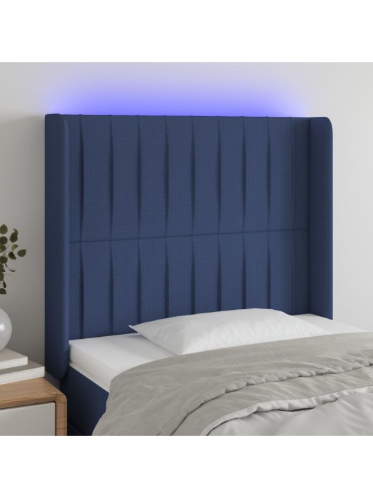 Čelo postele s LED modré 103 x 16 x 118/128 cm textil