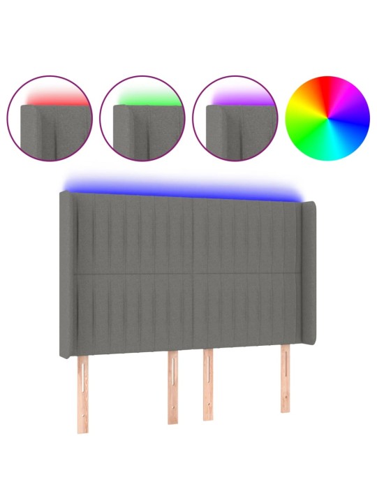 Čelo postele s LED tmavě šedé 147 x 16 x 118/128 cm textil