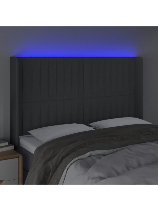 Čelo postele s LED tmavě šedé 147 x 16 x 118/128 cm textil