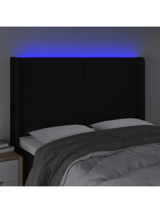 Čelo postele s LED černé 147 x 16 x 118/128 cm textil